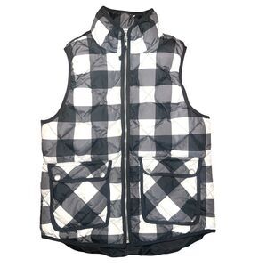 Woolrich Black and White Cabincore, Outdoor, Buffalo Plaid Puffer Vest Sz: S